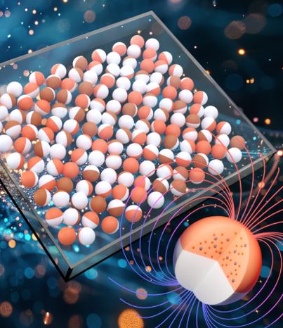 Schematic of magnetic particles encapsulated in a soft polymer array.
